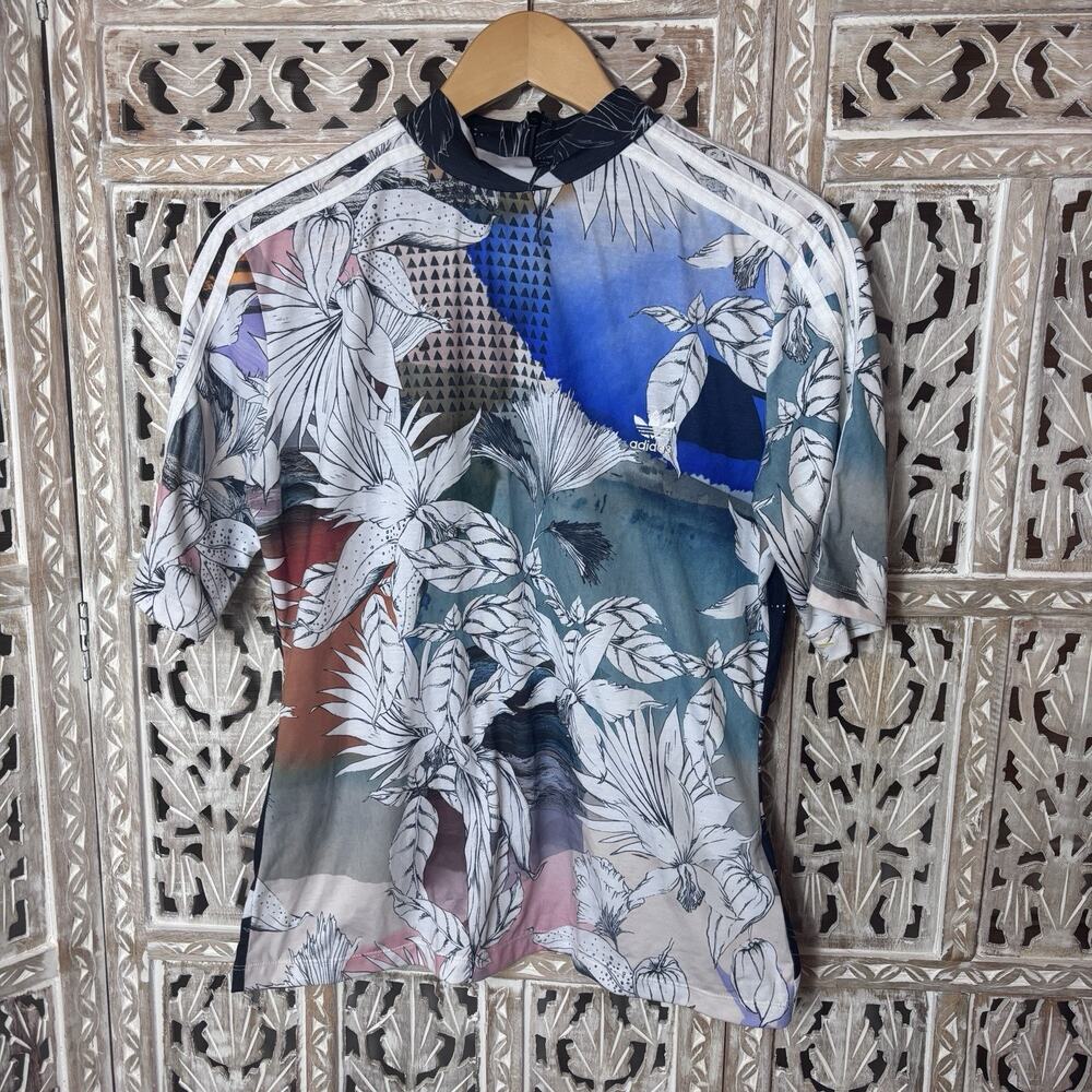 Adidas x Farm Rio L Tropical Botanical Floral Graphic Short Sleeve Sporty Top